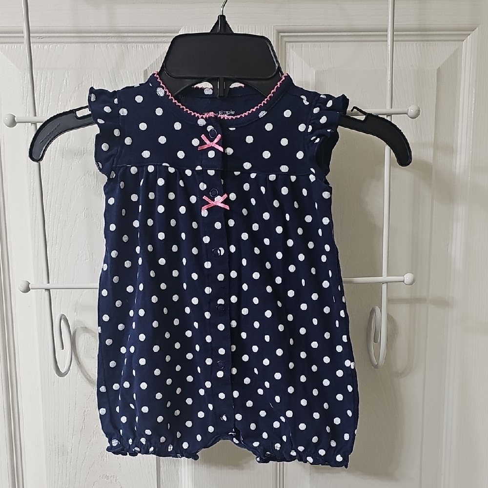 Simple Navy Baby Onesie with Pink Accents Size 6-9 Months